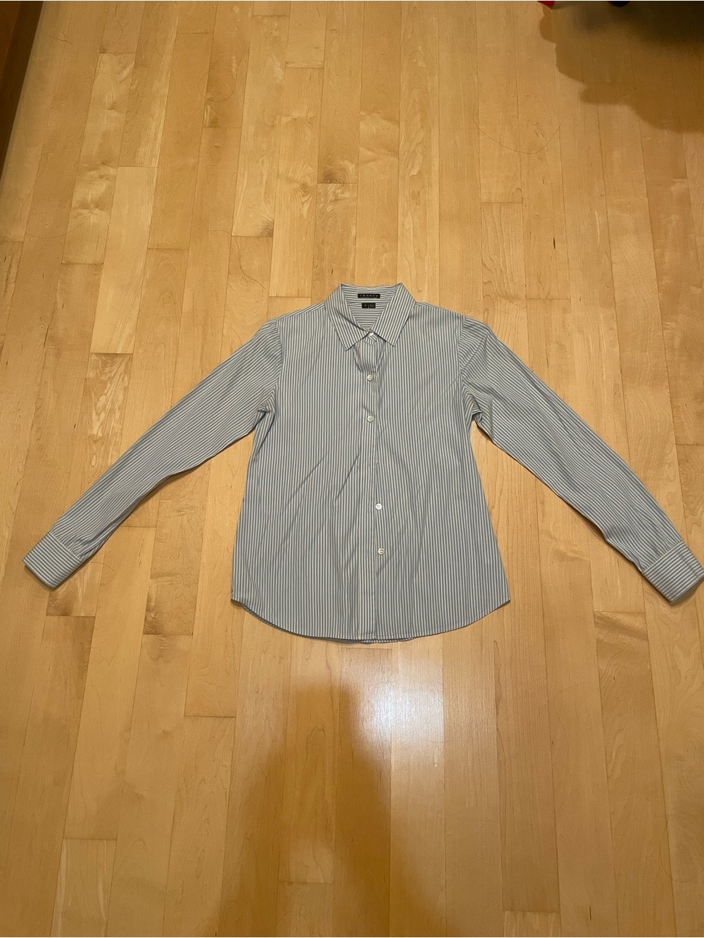 Theory Women’s Light Blue and White Pinstripe Dress Shirt